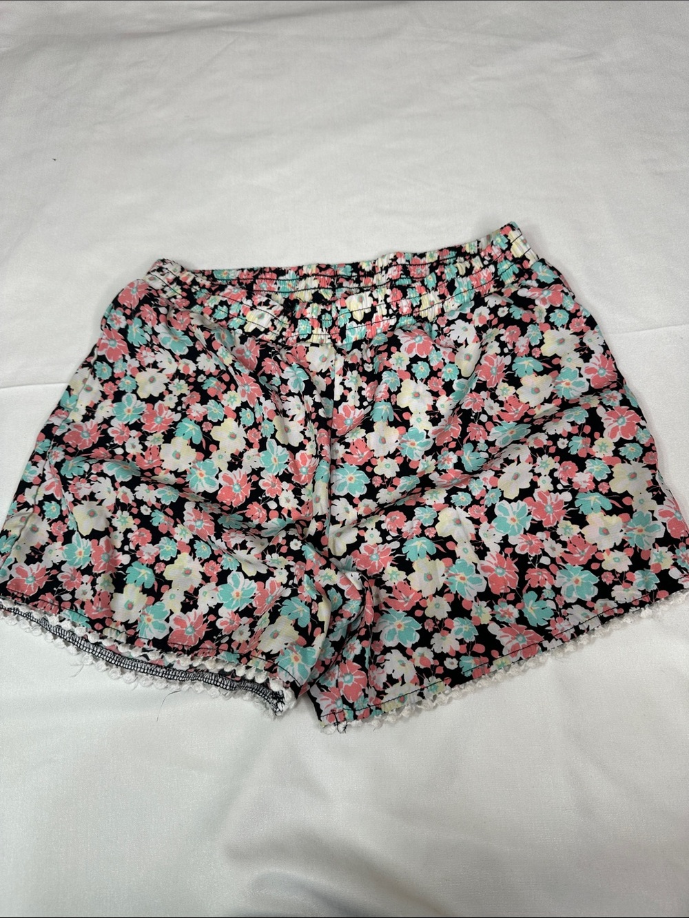 Faded Glory Girls XL 14-16 Floral Pull-On Shorts Pom-Pom Trim - Picture 6 of 12